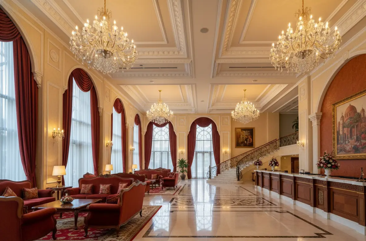 Moderne Hotellobby mit Kronleuchter
